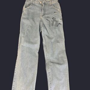 Skeleton Embroidered Light Blue Jeans